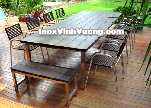 SP01-Bàn ghế Inox mặt gỗ